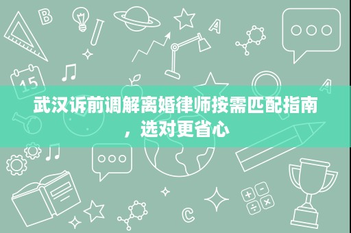 武汉诉前调解离婚律师按需匹配指南，选对更省心