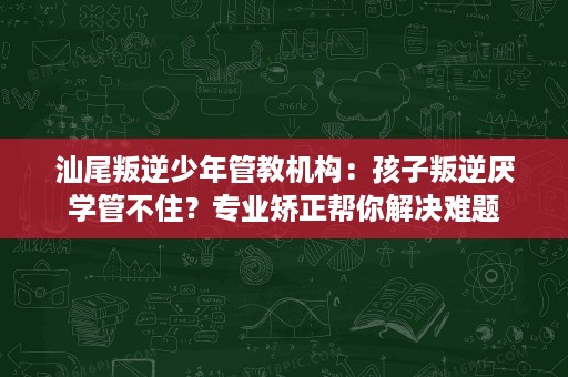 汕尾叛逆少年管教机构:孩子叛逆厌学管不住?专业矫正帮你解决难题 汕尾叛逆少年管教机构:孩子叛逆厌学管不住?专业矫正帮你解决难题