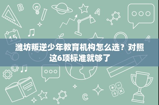 潍坊叛逆少年教育机构怎么选？对照这6项标准就够了