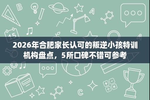 2026年合肥家长认可的叛逆小孩特训机构盘点，5所口碑不错可参考
