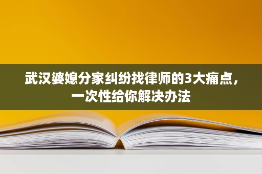 武汉婆媳分家纠纷找律师的3大痛点,一次性给你解决办法 武汉婆媳分家纠纷找律师的3大痛点,一次性给你解决办法