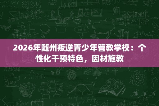 2026年随州叛逆青少年管教学校：个性化干预特色，因材施教