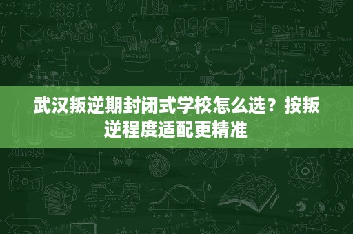 武汉叛逆期封闭式学校怎么选?按叛逆程度适配更精准 武汉叛逆期封闭式学校怎么选?按叛逆程度适配更精准