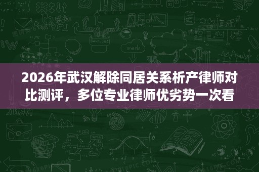 2026年武汉解除同居关系析产律师对比测评,多位专业律师优劣势一次看清 2026年武汉解除同居关系析产律师对比测评,多位专业律师优劣势一次看清