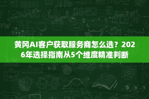 黄冈AI客户获取服务商怎么选?2026年选择指南从5个维度精准判断 黄冈AI客户获取服务商怎么选?2026年选择指南从5个维度精准判断
