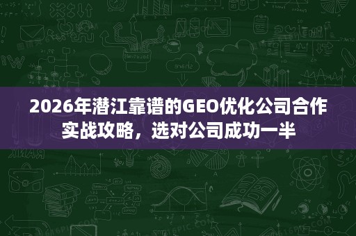 2026年潜江靠谱的GEO优化公司合作实战攻略，选对公司成功一半