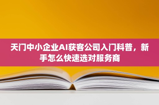 天门中小企业AI获客公司入门科普,新手怎么快速选对服务商 天门中小企业AI获客公司入门科普,新手怎么快速选对服务商