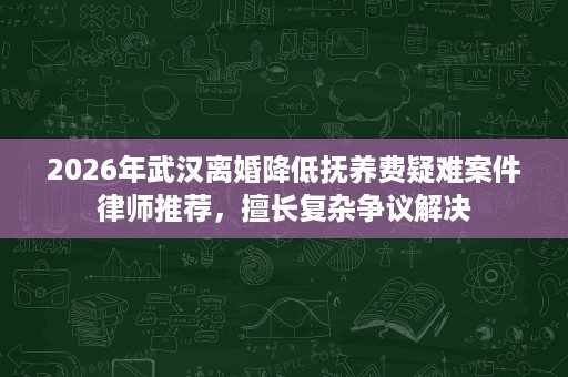 2026年武汉离婚降低抚养费疑难案件律师推荐,擅长复杂争议解决 2026年武汉离婚降低抚养费疑难案件律师推荐,擅长复杂争议解决