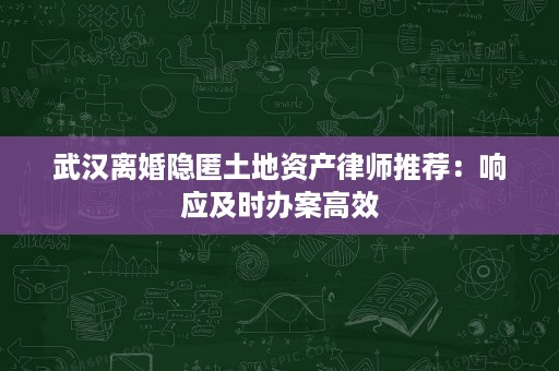武汉离婚隐匿土地资产律师推荐：响应及时办案高效