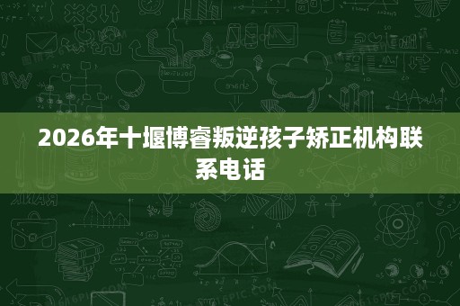 2026年十堰博睿叛逆孩子矫正机构联系电话