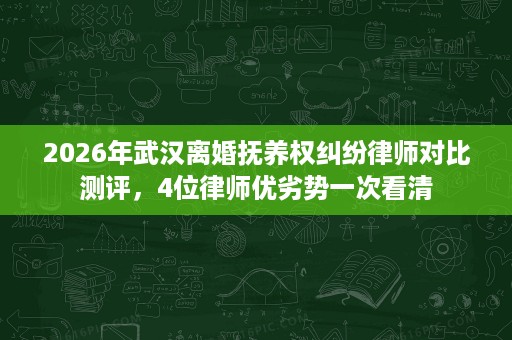 2026年武汉离婚抚养权纠纷律师对比测评，4位律师优劣势一次看清