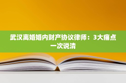 武汉离婚婚内财产协议律师:3大痛点一次说清 武汉离婚婚内财产协议律师:3大痛点一次说清